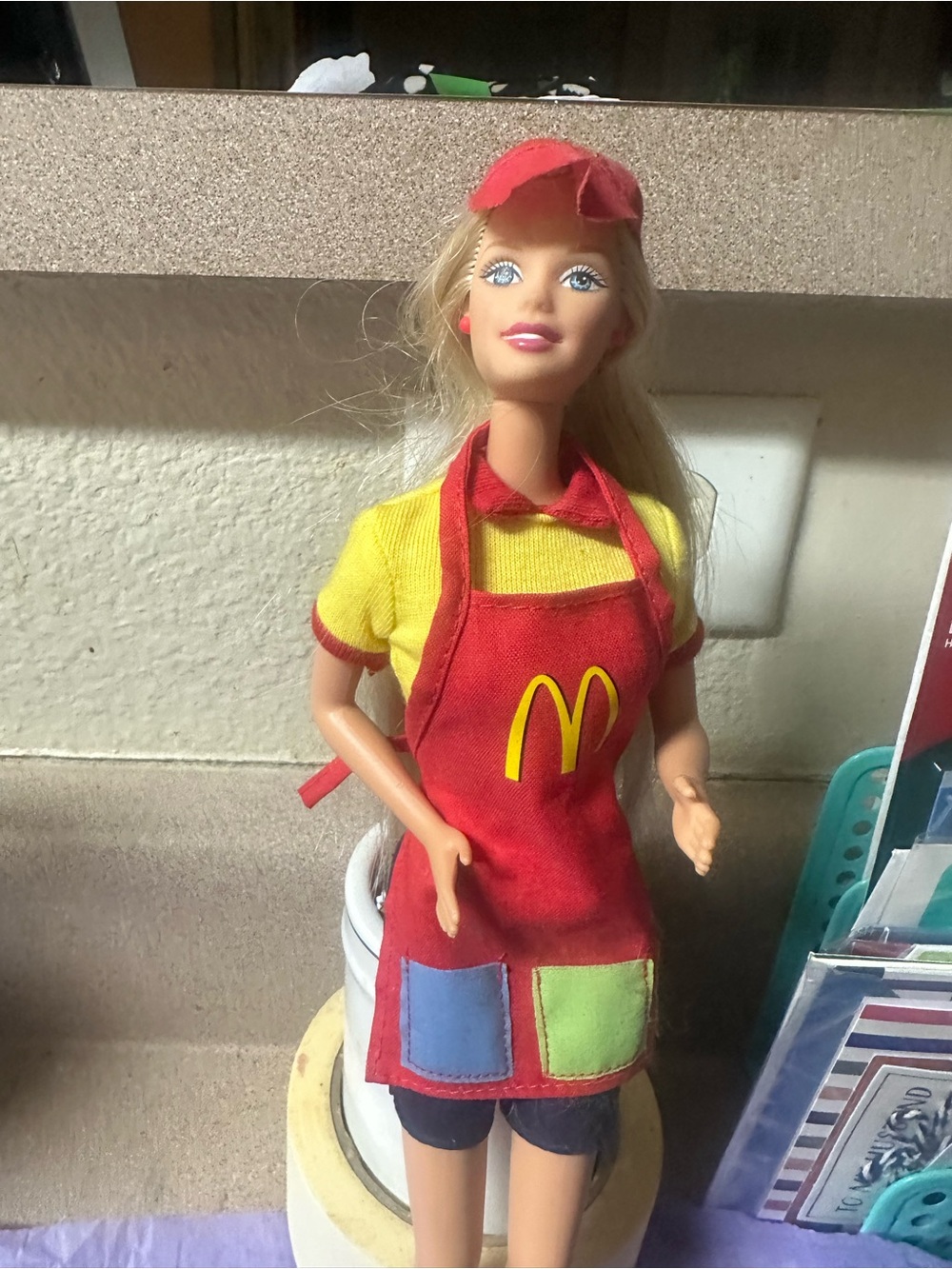 McDonald's Red Yellow Fast Food Doll with Blue Green Pocket Accents